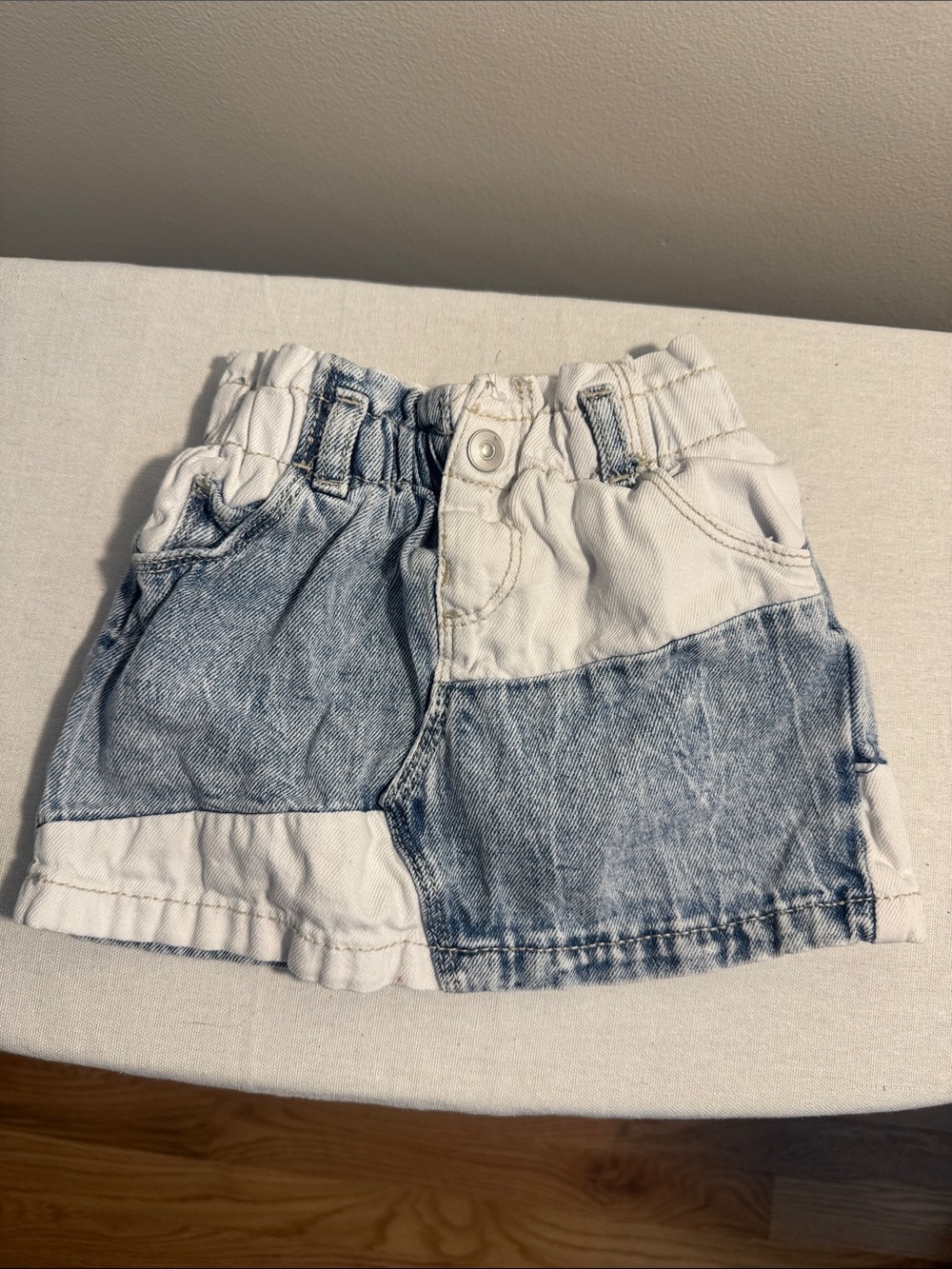 Patchwork Two-Tone Denim Skirt for Kids - White and Light Blue